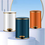 Trash Can with Foot Pedal Simple Dustbin Garbage Bin for Dorm Restroom Lobby Gold White