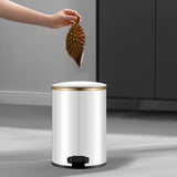 Trash Can with Foot Pedal Simple Dustbin Garbage Bin for Dorm Restroom Lobby Gold White