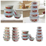 Maxbell 5 Pieces Enamel Covered Bowls Food Prepared Bowls for Prepping Rice Biscuits Style A