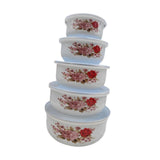 Maxbell 5 Pieces Enamel Covered Bowls Food Prepared Bowls for Prepping Rice Biscuits Style A