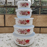 Maxbell 5 Pieces Enamel Covered Bowls Food Prepared Bowls for Prepping Rice Biscuits Style A