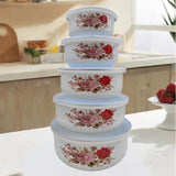 Maxbell 5 Pieces Enamel Covered Bowls Food Prepared Bowls for Prepping Rice Biscuits Style A