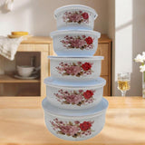 Maxbell 5 Pieces Enamel Covered Bowls Food Prepared Bowls for Prepping Rice Biscuits Style A