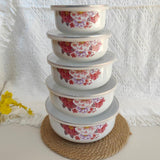 Maxbell 5 Pieces Enamel Covered Bowls Food Prepared Bowls for Prepping Rice Biscuits Style B