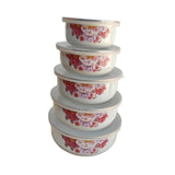 Maxbell 5 Pieces Enamel Covered Bowls Food Prepared Bowls for Prepping Rice Biscuits Style B