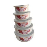 Maxbell 5 Pieces Enamel Covered Bowls Food Prepared Bowls for Prepping Rice Biscuits Style B