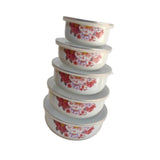 Maxbell 5 Pieces Enamel Covered Bowls Food Prepared Bowls for Prepping Rice Biscuits Style B