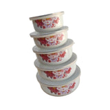 Maxbell 5 Pieces Enamel Covered Bowls Food Prepared Bowls for Prepping Rice Biscuits Style B