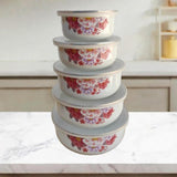 Maxbell 5 Pieces Enamel Covered Bowls Food Prepared Bowls for Prepping Rice Biscuits Style B