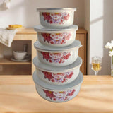 Maxbell 5 Pieces Enamel Covered Bowls Food Prepared Bowls for Prepping Rice Biscuits Style B