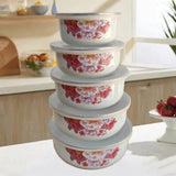 Maxbell 5 Pieces Enamel Covered Bowls Food Prepared Bowls for Prepping Rice Biscuits Style B