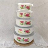 Maxbell 5 Pieces Enamel Covered Bowls Food Prepared Bowls for Prepping Rice Biscuits Style C