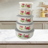 Maxbell 5 Pieces Enamel Covered Bowls Food Prepared Bowls for Prepping Rice Biscuits Style C