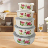 Maxbell 5 Pieces Enamel Covered Bowls Food Prepared Bowls for Prepping Rice Biscuits Style C