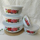 Maxbell 5 Pieces Enamel Covered Bowls Food Prepared Bowls for Prepping Rice Biscuits Style D