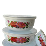 Maxbell 5 Pieces Enamel Covered Bowls Food Prepared Bowls for Prepping Rice Biscuits Style D