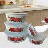 Maxbell 5 Pieces Enamel Covered Bowls Food Prepared Bowls for Prepping Rice Biscuits Style D