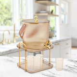 Maxbell Drink Dispenser Large Capacity Clear with Stand with Cups Beverage Dispenser Gold 3.5L
