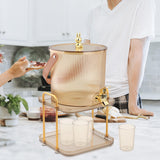 Maxbell Drink Dispenser Large Capacity Clear with Stand with Cups Beverage Dispenser Gold 3.5L