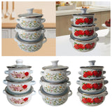 Maxbell 3Pcs Enamel Stockpot with Lid Gifts Cooking Pots for Cooking Restaurant Home Red
