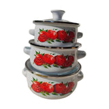 Maxbell 3Pcs Enamel Stockpot with Lid Gifts Cooking Pots for Cooking Restaurant Home Red