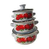 Maxbell 3Pcs Enamel Stockpot with Lid Gifts Cooking Pots for Cooking Restaurant Home Red