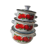 Maxbell 3Pcs Enamel Stockpot with Lid Gifts Cooking Pots for Cooking Restaurant Home Red