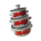 Maxbell 3Pcs Enamel Stockpot with Lid Gifts Cooking Pots for Cooking Restaurant Home Red