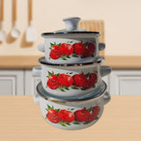 Maxbell 3Pcs Enamel Stockpot with Lid Gifts Cooking Pots for Cooking Restaurant Home Red