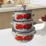 Maxbell 3Pcs Enamel Stockpot with Lid Gifts Cooking Pots for Cooking Restaurant Home Red