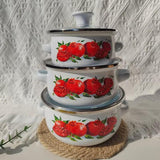 Maxbell 3Pcs Enamel Stockpot with Lid Gifts Cooking Pots for Cooking Restaurant Home Red