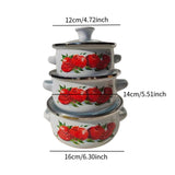 Maxbell 3Pcs Enamel Stockpot with Lid Gifts Cooking Pots for Cooking Restaurant Home Red