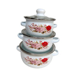 Maxbell 3Pcs Enamel Stockpot with Lid Gifts Cooking Pots for Cooking Restaurant Home Pink