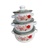 Maxbell 3Pcs Enamel Stockpot with Lid Gifts Cooking Pots for Cooking Restaurant Home Pink