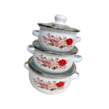 Maxbell 3Pcs Enamel Stockpot with Lid Gifts Cooking Pots for Cooking Restaurant Home Pink