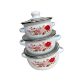 Maxbell 3Pcs Enamel Stockpot with Lid Gifts Cooking Pots for Cooking Restaurant Home Pink