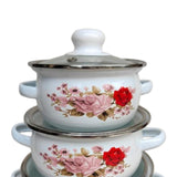 Maxbell 3Pcs Enamel Stockpot with Lid Gifts Cooking Pots for Cooking Restaurant Home Pink