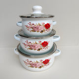 Maxbell 3Pcs Enamel Stockpot with Lid Gifts Cooking Pots for Cooking Restaurant Home Pink