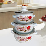 Maxbell 3Pcs Enamel Stockpot with Lid Gifts Cooking Pots for Cooking Restaurant Home Pink