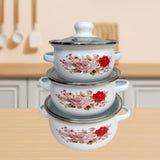 Maxbell 3Pcs Enamel Stockpot with Lid Gifts Cooking Pots for Cooking Restaurant Home Pink