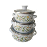 Maxbell 3Pcs Enamel Stockpot with Lid Gifts Cooking Pots for Cooking Restaurant Home Flower