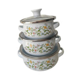 Maxbell 3Pcs Enamel Stockpot with Lid Gifts Cooking Pots for Cooking Restaurant Home Flower