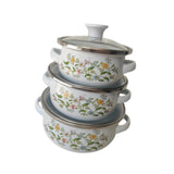 Maxbell 3Pcs Enamel Stockpot with Lid Gifts Cooking Pots for Cooking Restaurant Home Flower