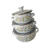 Maxbell 3Pcs Enamel Stockpot with Lid Gifts Cooking Pots for Cooking Restaurant Home Flower