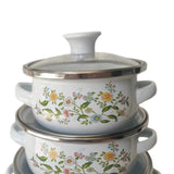 Maxbell 3Pcs Enamel Stockpot with Lid Gifts Cooking Pots for Cooking Restaurant Home Flower