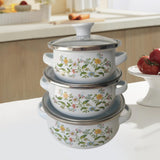 Maxbell 3Pcs Enamel Stockpot with Lid Gifts Cooking Pots for Cooking Restaurant Home Flower