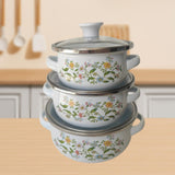Maxbell 3Pcs Enamel Stockpot with Lid Gifts Cooking Pots for Cooking Restaurant Home Flower