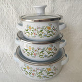 Maxbell 3Pcs Enamel Stockpot with Lid Gifts Cooking Pots for Cooking Restaurant Home Flower