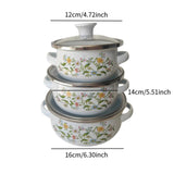 Maxbell 3Pcs Enamel Stockpot with Lid Gifts Cooking Pots for Cooking Restaurant Home Flower