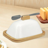 Maxbell Ceramic Butter Dish Multifunctional Butter Plate for Home Countertop Freezer White